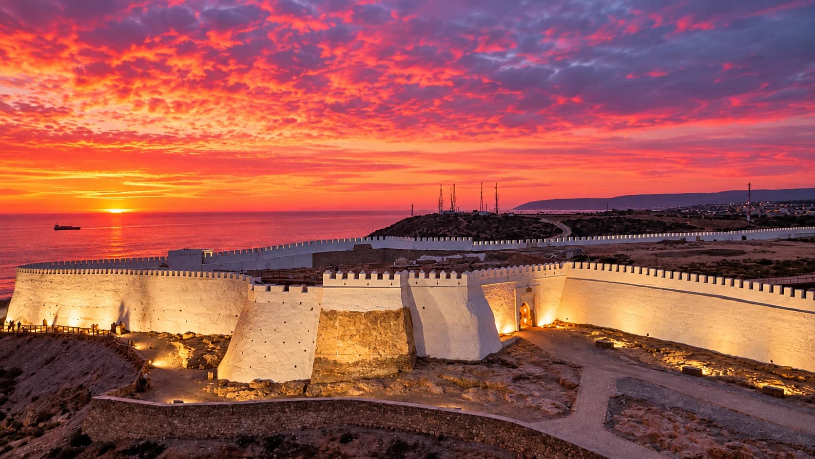 Les remparts de la kasbah d’Agadir au coucher du soleil