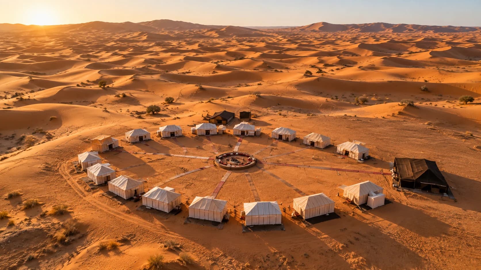 Camp de tentes au cœur des dunes de l’Erg Chebbi