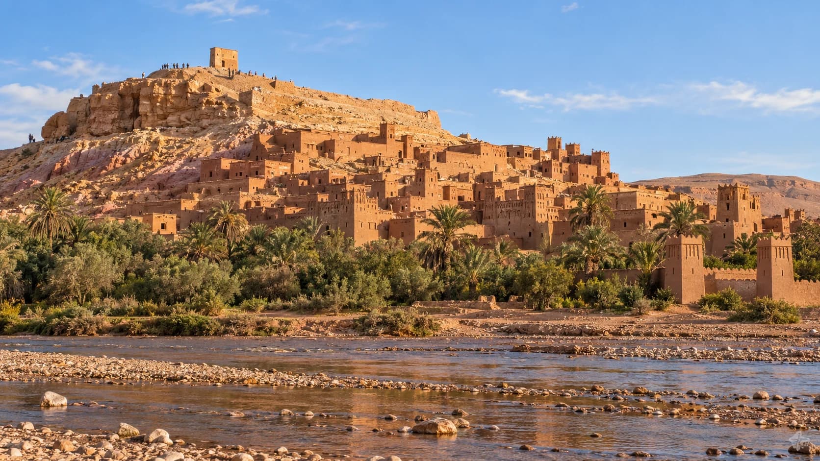 Le ksar d’Aït Ben Haddou au-dessus de l’oued et de la palmeraie