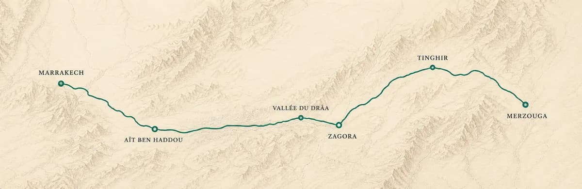 Carte illustrée d’un itinéraire à travers le Maroc